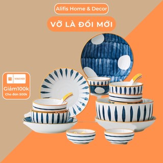 Bộ bát đĩa đẹp , bát ăn cơm cao cấp , đĩa sứ trang trí phong cách Nhật Bản Alifis