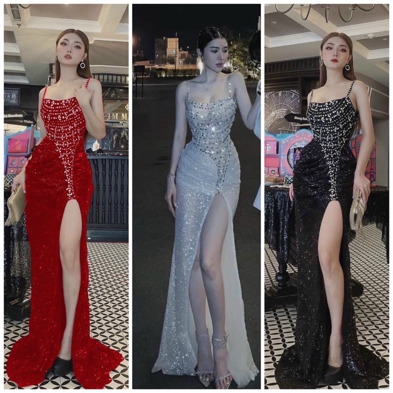 SIZE>68KG ĐẦM KIM TUYẾN XẺ ĐÙI KẾT ĐÁ