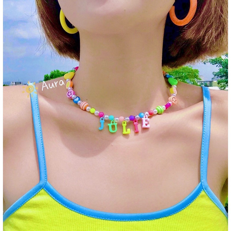 Vòng cổ gắn tên Pastel cute Handmade Aura