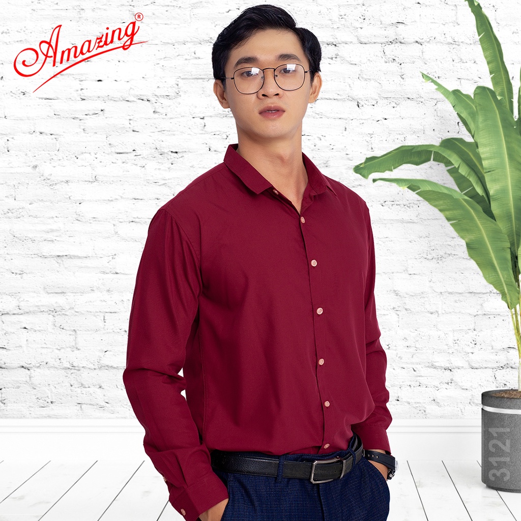 Áo sơ mi màu Tím Lavender thương hiệu Amazing, style Hàn Quốc không túi, chuẩn form slim fit, chất liệu mịn mát