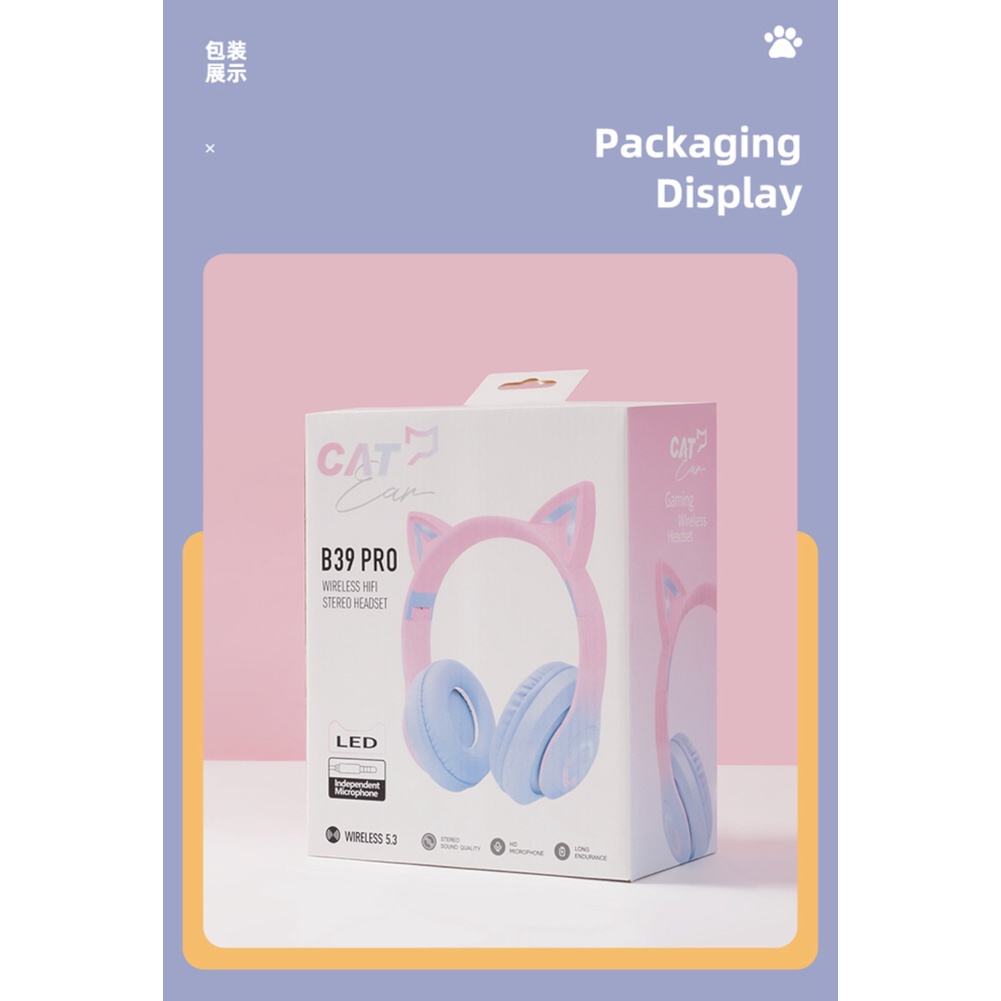 B39pro TWS tai nghe bluetooth không dây đèn Led phát sáng  đổi màu, tai nghe đầu