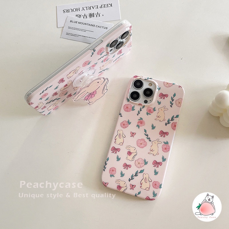 Ốp Điện Thoại Dẻo Họa Tiết Hoa Hồng & Chú Thỏ Kèm Giá Đỡ Cho iPhone 14 Plus 13 12 11 Pro Max 14Plus XR Xsmax Xs X