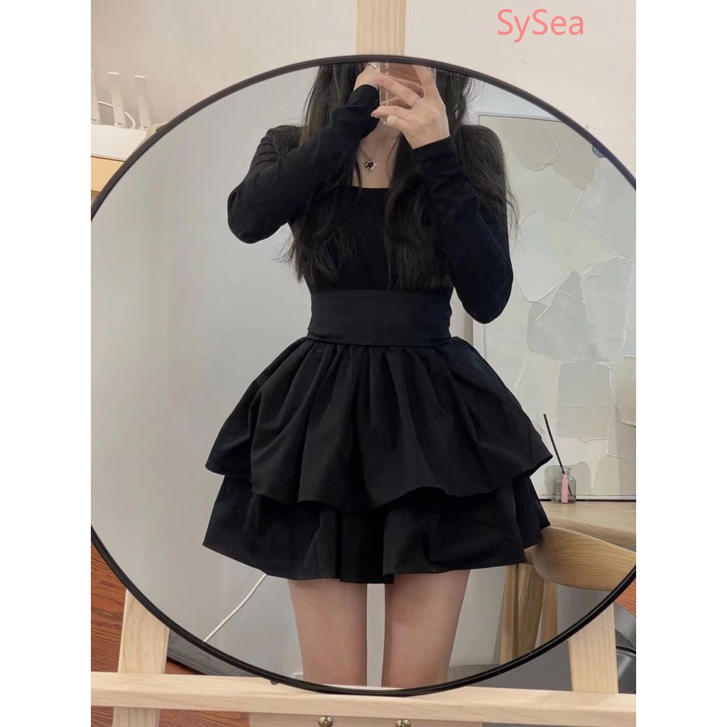 Đầm Đen Tay Dài Cổ Tròn Dáng Ôm Thời Trang Thu Đông Cho Nữ