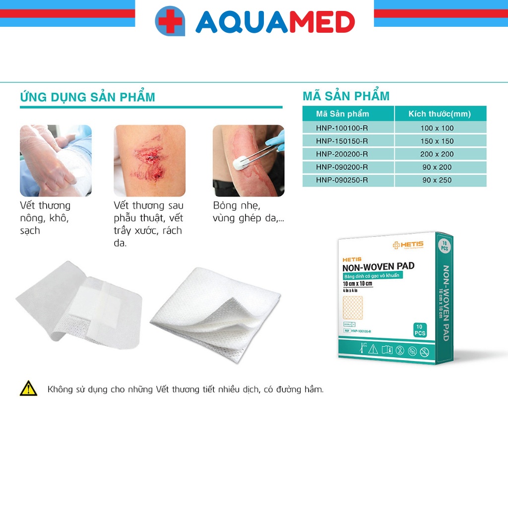 Băng dính có gạc vô khuẩn Ít bám dính vào vết thương giảm đau HETIS Non-Woven Pad size 9x25cm HNP-090250-R