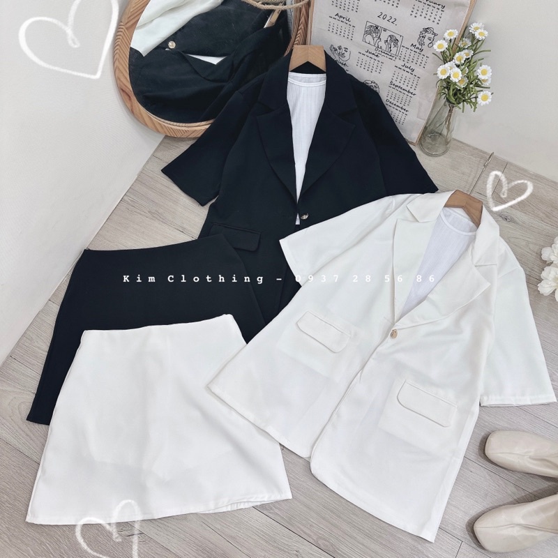 [Sẵn] Set 3 món áo vest + áo ba lỗ + chân váy A xoè