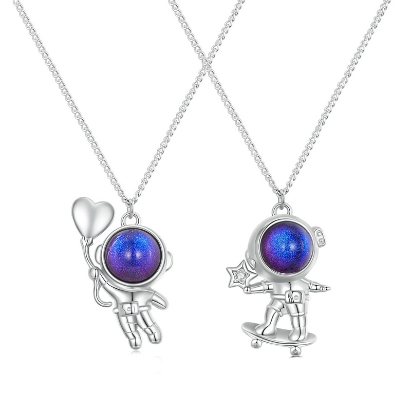 Vòng cổ Bamoer 925 BSN283 + BSN284 Bằng Silicon Họa Tiết Phi Hành Gia Thời Trang Cho Nữ