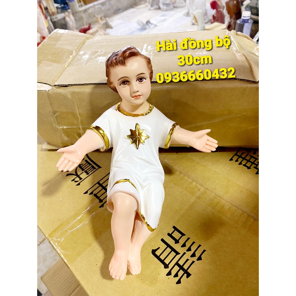 BỘ TƯỢNG TRANG TRÍ NOEL 30CM dát vàng viền áo  COMPOSITE – QUÀ TẶNG GIÁNG SINH