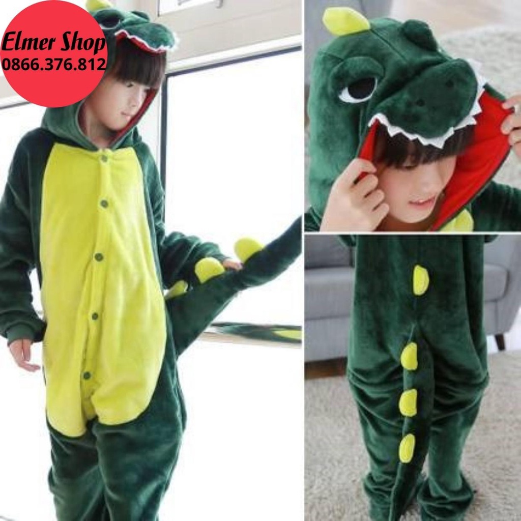 Bộ đồ khủng long liền thân cho bé và người lớn Elmer Shop BDTKL01, bộ khủng long cosplay hoạt hình nhiều màu sắc