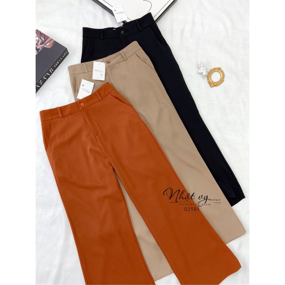 Quần tây nữ công sở Nhật vy dáng suông có túi cài nút chất cotton gân nổi phù hợp đi chơi - D2581