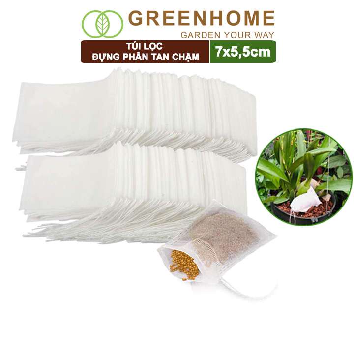 100 Túi lọc đựng phân tan chậm Greenhome, 5,5x7cm, treo hoặc bỏ gốc tiện lợi, túi tự huỷ thân thiện môi trường