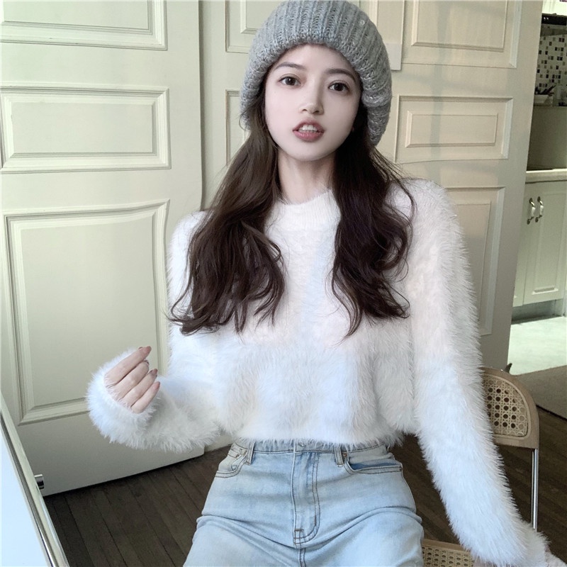 Cocory vn Áo Sweater Dệt Kim Tay Dài Dáng Rộng Màu Trơn Thời Trang Mùa Thu Cho Nữ