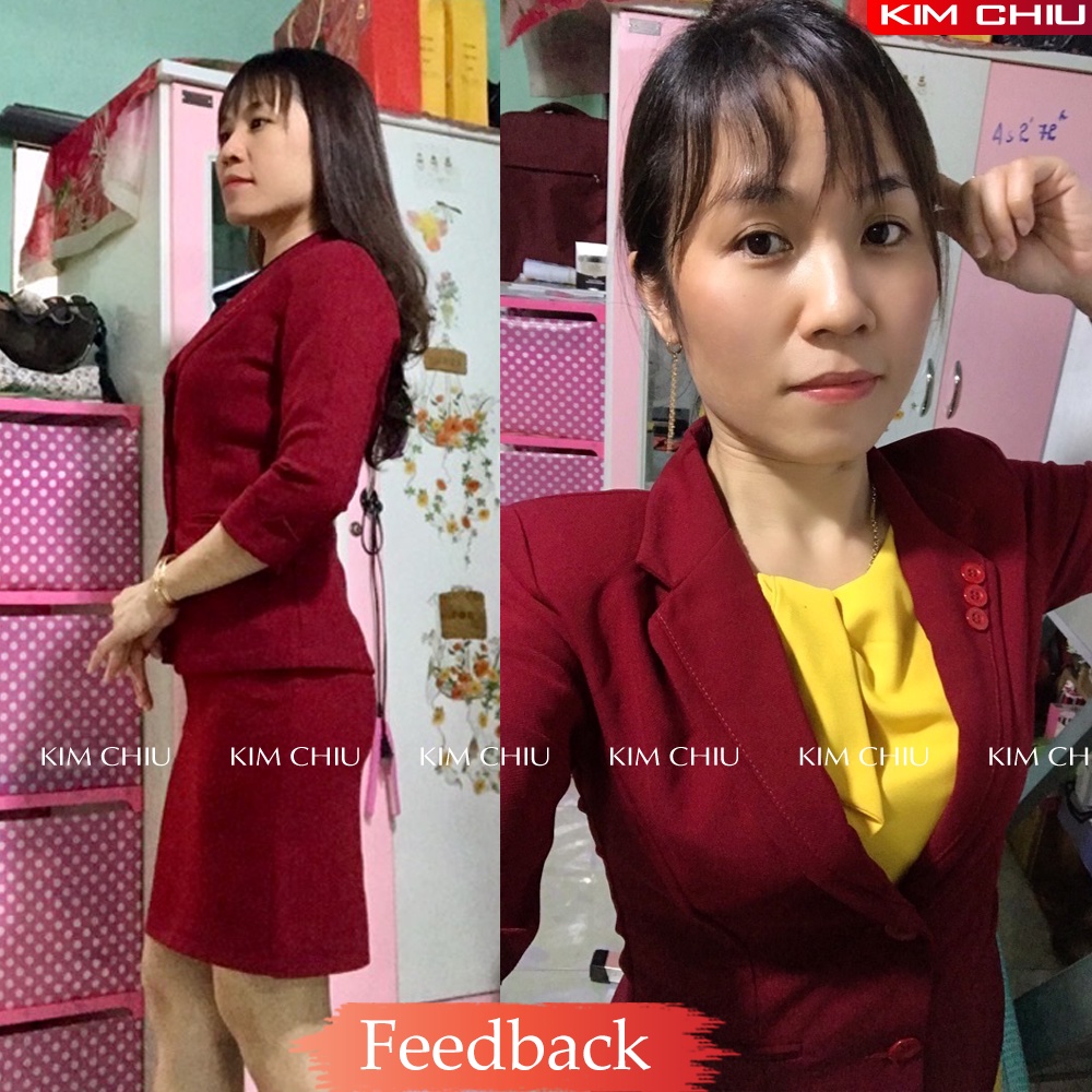 Bộ Vest, Sét Vest Nữ Công Sở Cao Cấp Kim Chiu Màu Đỏ Đô, Áo Tay Lỡ Kết Hợp Chân Váy Ôm Vải Tuyết Mưa. BVTLĐĐ-1829