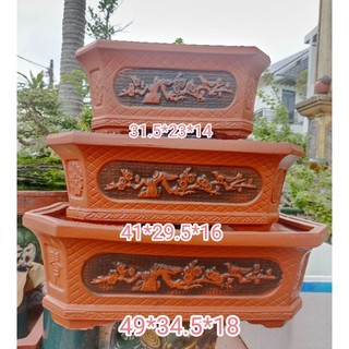 Chậu gốm chữ nhật đỏ nhật