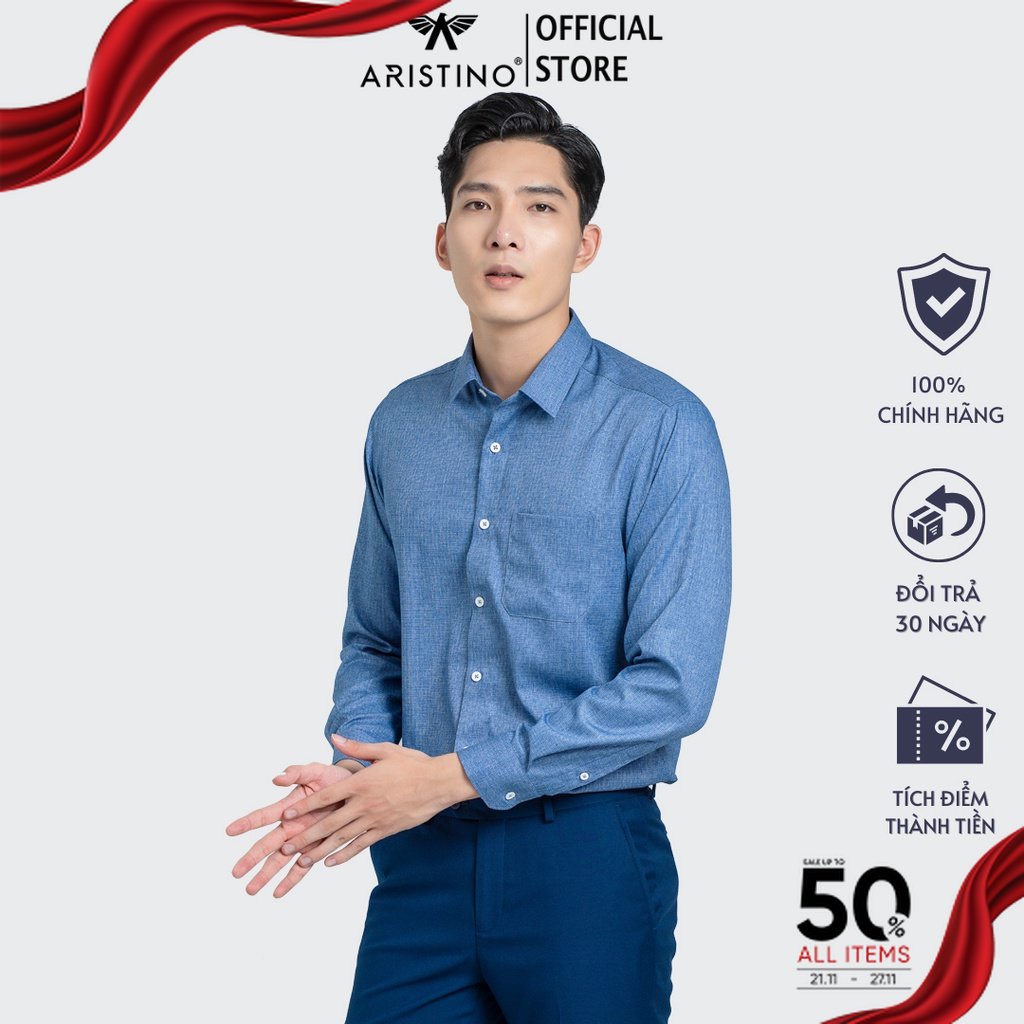 Áo sơ mi dài tay nam ARISTINO phom Regular fit, thiết kế tà lượn, màu sắc lịch sự, chỉn chu - ALS23901