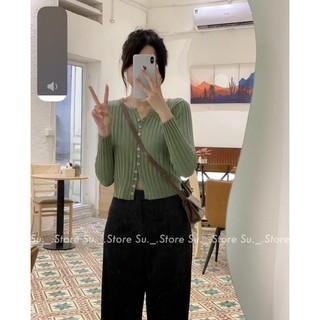 Áo len gân dài tay khuy dọc Basic hàng QC