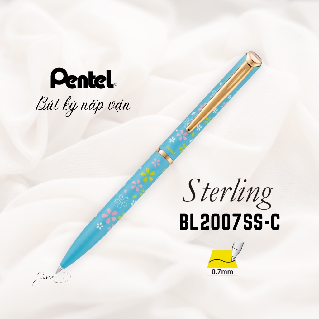 Set Bút Ký Cao Cấp Pentel BL2007 Ngòi 0.7mm Mực Xanh Có Gác Bút | Thiết Kế Bút Nắp Vặn Thanh Lịch