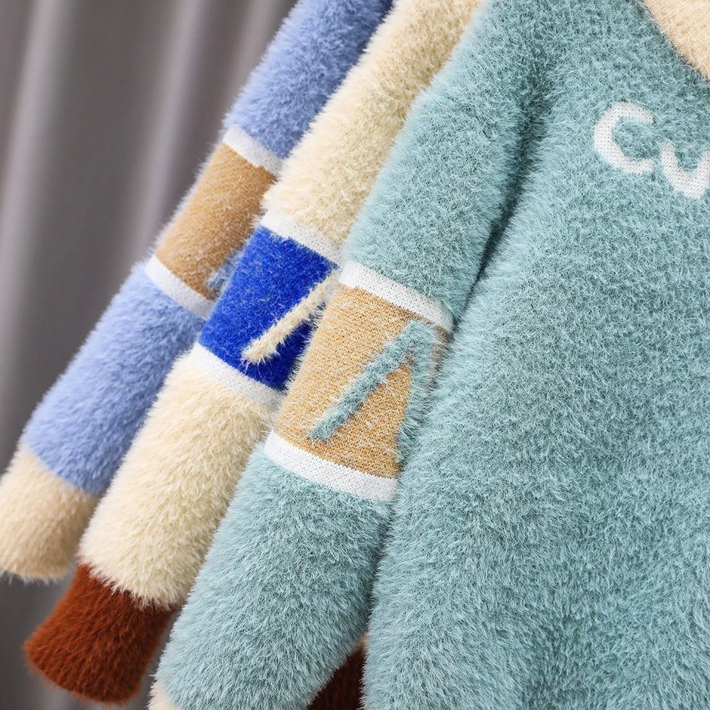 Áo Sweater Dệt Kim Vải Lông Chồn Thời Trang Mùa Đông 2022 Mới Cho Bé Trai