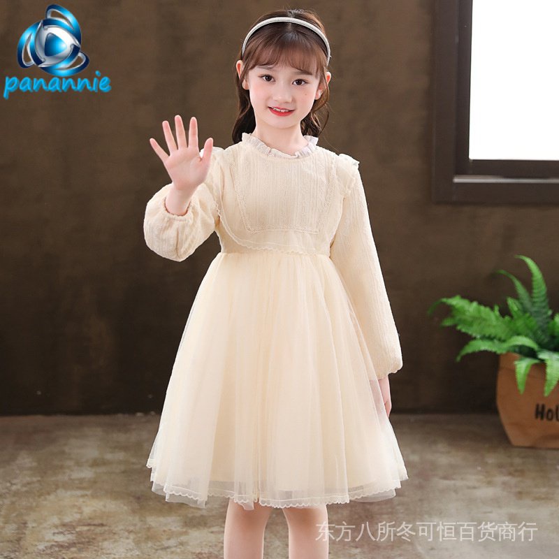 Đầm Công Chúa Dáng Chữ A Bằng Cotton Lông Cừu Phối Ren Thời Trang Thu Đông Cho Bé Gái