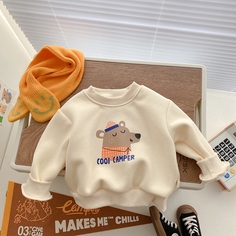 Áo sweater Chui Đầu Dáng Rộng In Hình Gấu Hoạt Hình Phong Cách Hàn Quốc Thời Trang Mùa Đông Cho Bé Trai