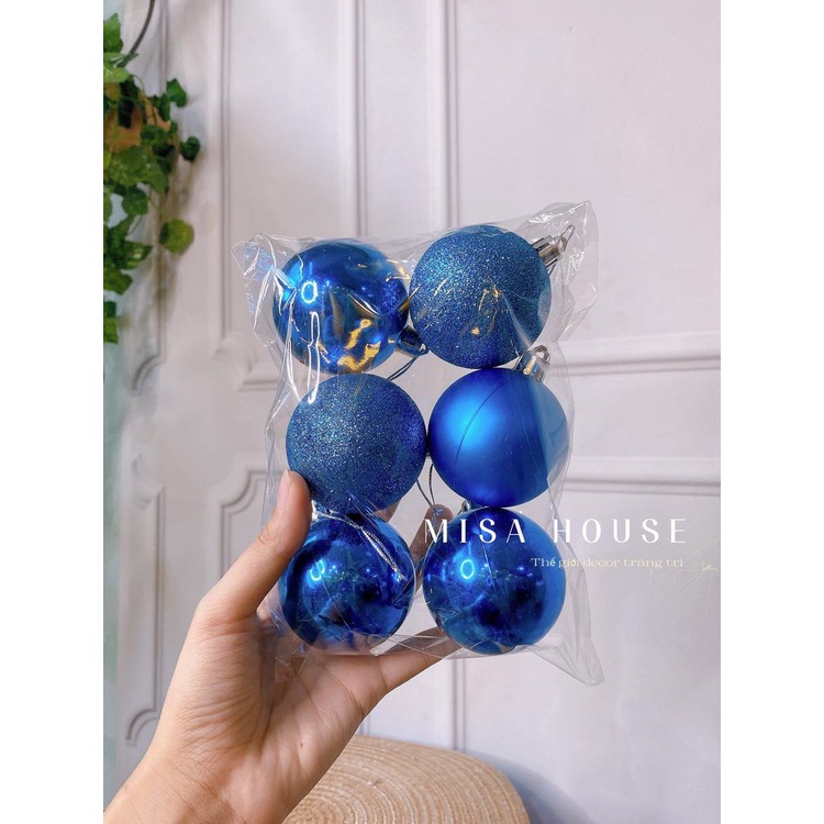 Bộ 6 Quả trái châu noel 6cm trang trí decor cây thông giáng sinh màu vàng xanh dương bạc siêu đẹp Misa House