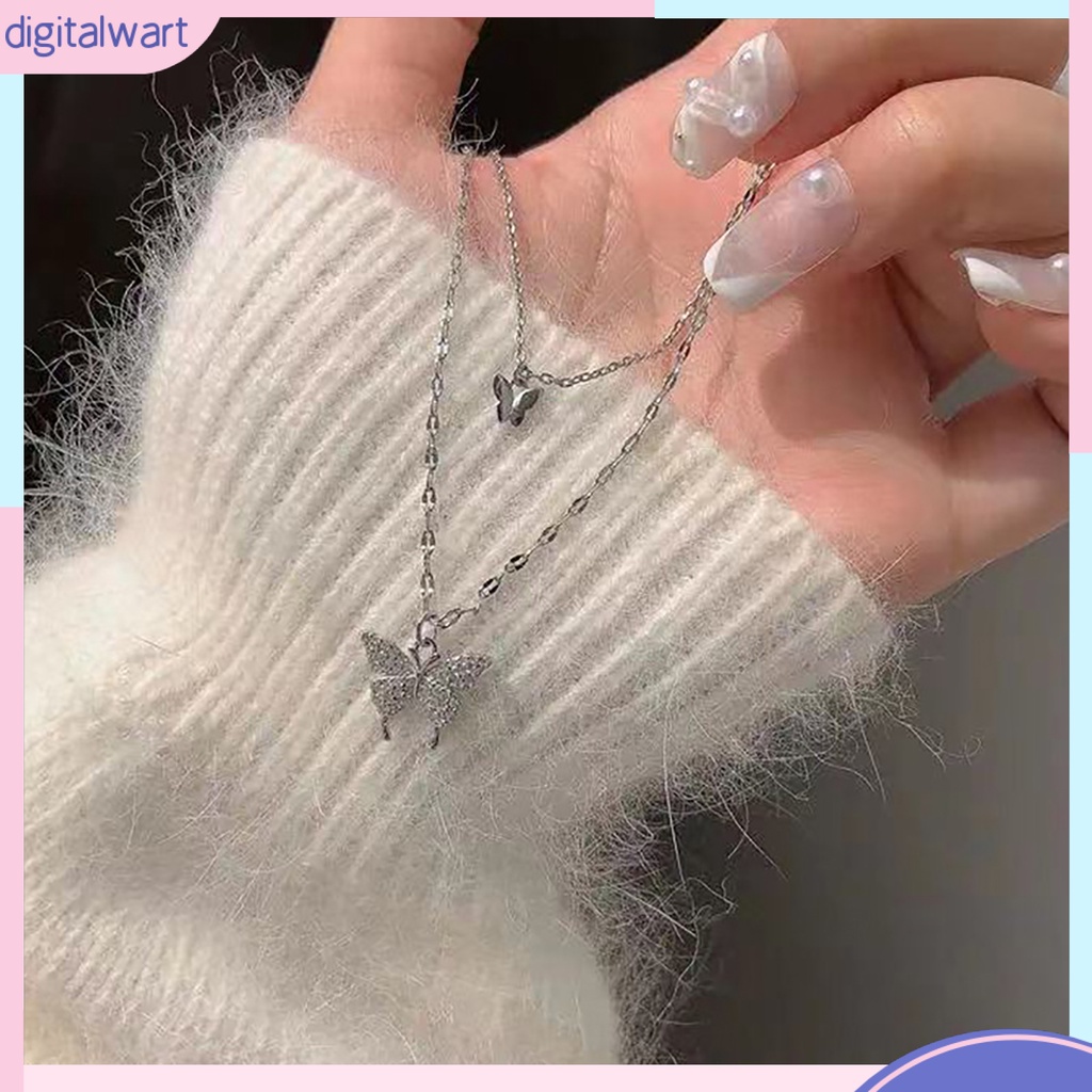 |Đào| Vòng cổ Hai Lớp Mặt Hình Bướm Bằng Hợp Kim Chống Rỉ Sét Thời Trang Cho Nữ