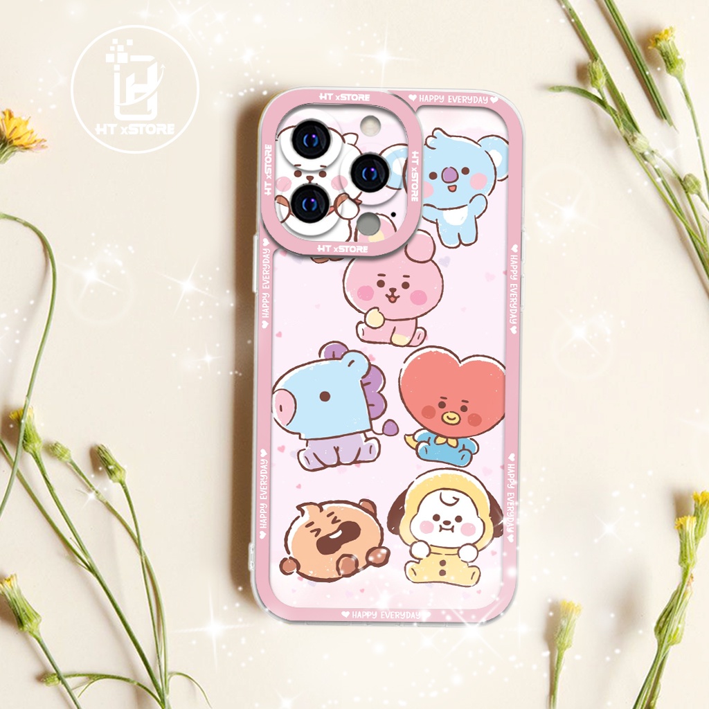 Ốp lưng iphone cạnh vuông in hình BTS BT21 baby chibi , ốp hoạt hình cute anime kawaii HT xStore