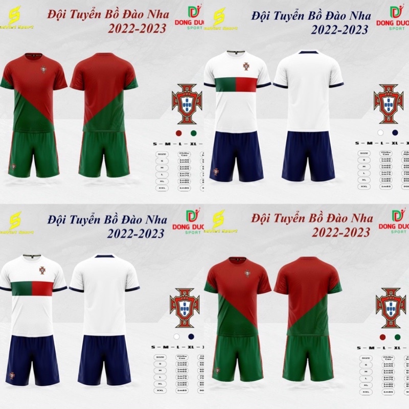Bộ Quần Áo Bóng Đá Tuyển Bồ Đào Nha Vải Thun Thái Màu Đỏ Sân Nhà Và Trắng Sân Khách Mẫu Đá Worl Cup