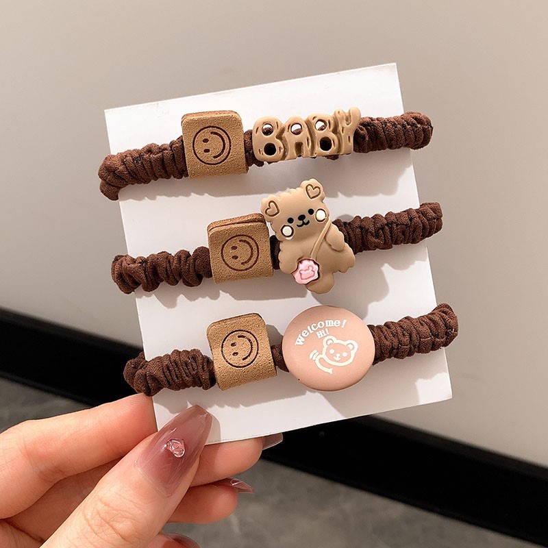 Bộ 3 / 5 Dây Buộc Tóc Cao Su Co Giãn Hình Gấu Dễ Thương Phong Cách Hàn Quốc Cho Nữ