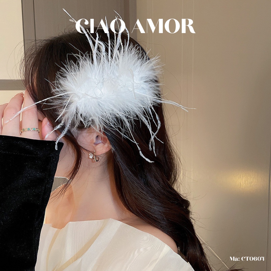 Cài kẹp tóc lông vũ bồng bềnh tiểu thư Phụ kiện tóc Ciao Amor - CT0604