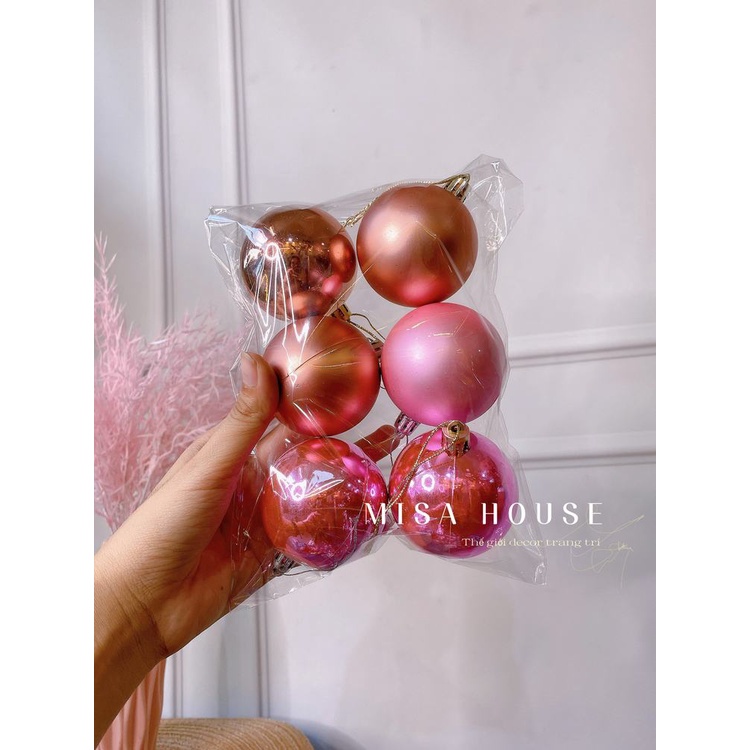 Bộ 6 Quả trái châu noel 6cm trang trí decor cây thông giáng sinh màu vàng xanh dương bạc siêu đẹp Misa House