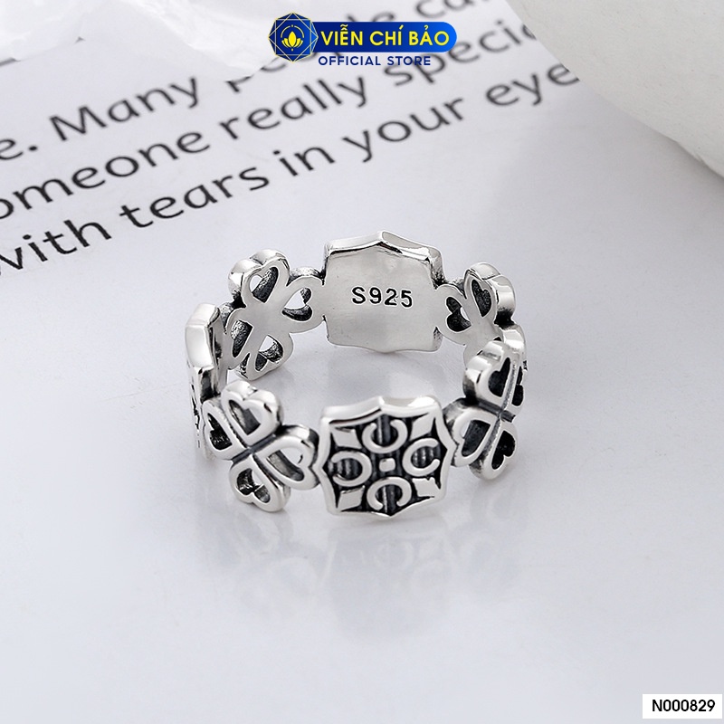 Nhẫn bạc nữ chorme heart cỏ 4 lá chất liệu bạc Thái 925 thời trang phụ kiện trang sức Viễn Chí Bảo N000829