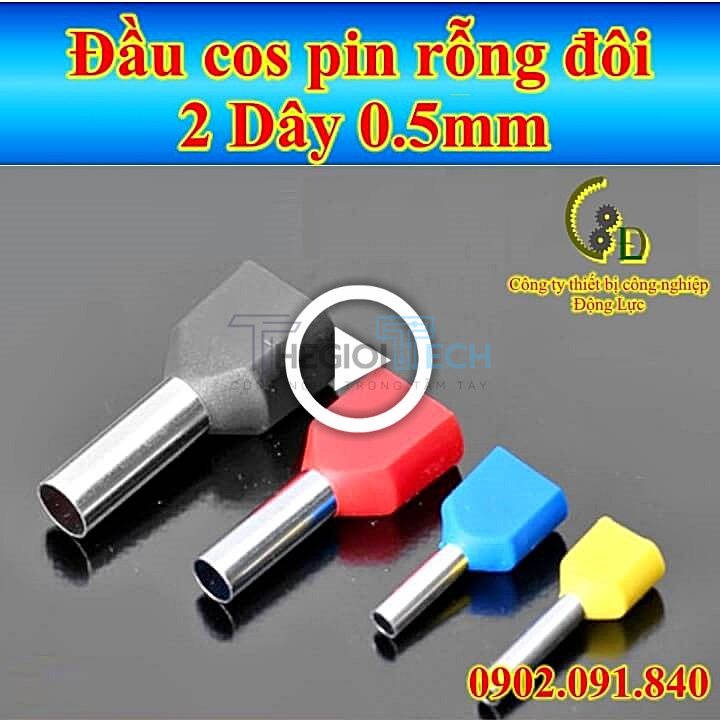 Đầu cos pin rỗng đôi TE0508 TE7508 TE1008 100cái bấm 2 dây điện 0.5mm, cốt kim rỗng bằng đồng, cosse (cót) nối aptomat - TE1008 xanh