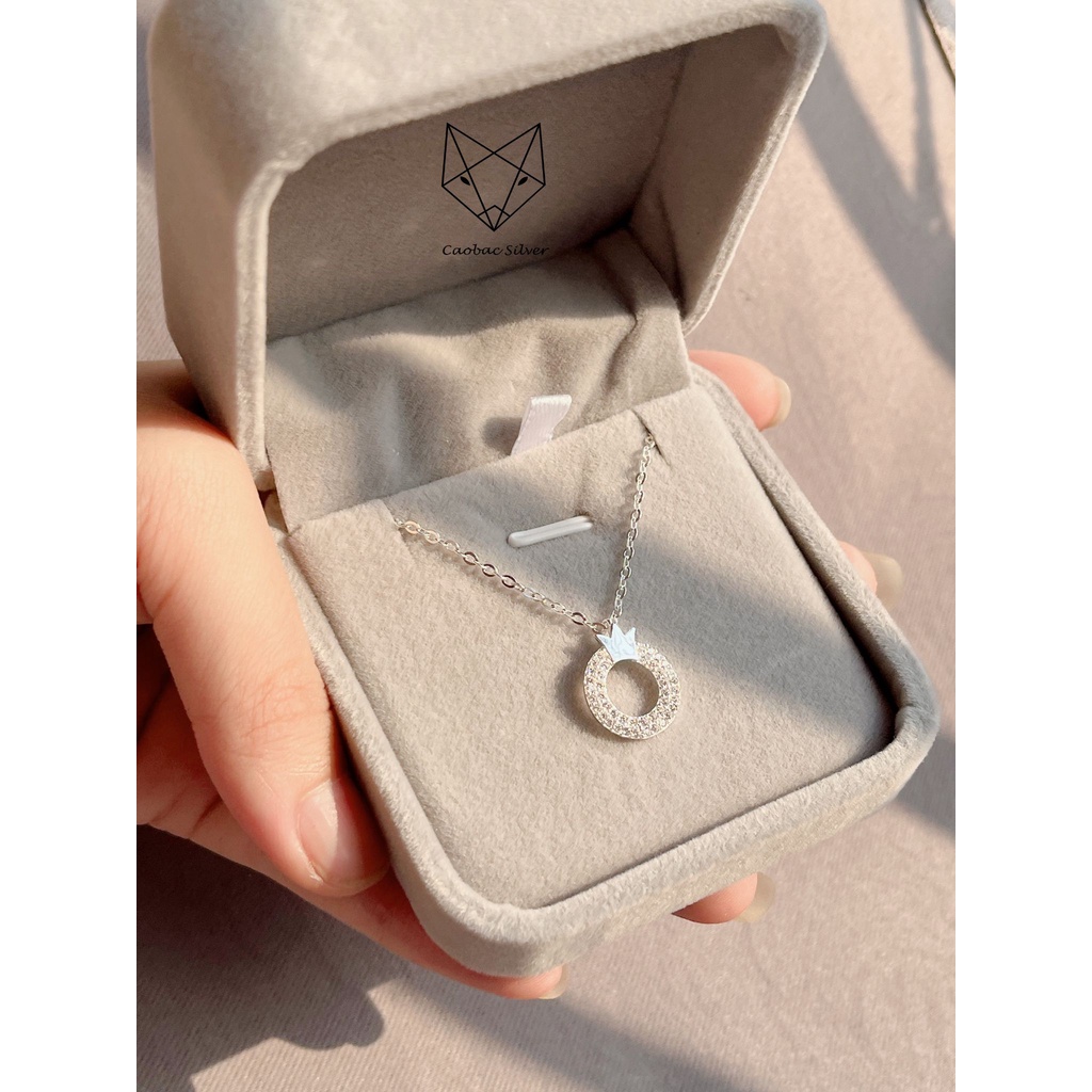 Dây Chuyền Bạc Ta Cao Cấp CaoBac Silver Tròn Rỗng Họa Tiết Vương Miện Thiết Kế Trang Trọng Dàng Tặng Riêng Cho Bạn Nữ