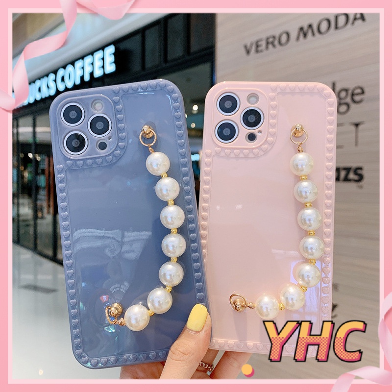 Ốp Điện Thoại TPU Màu Trơn Có Dây Đeo Chuỗi Hạt Cho iPhone 6s 6splus 7 7plus 8 8plus X XS XSMAX 11 12 Pro Max Plus Promax-020
