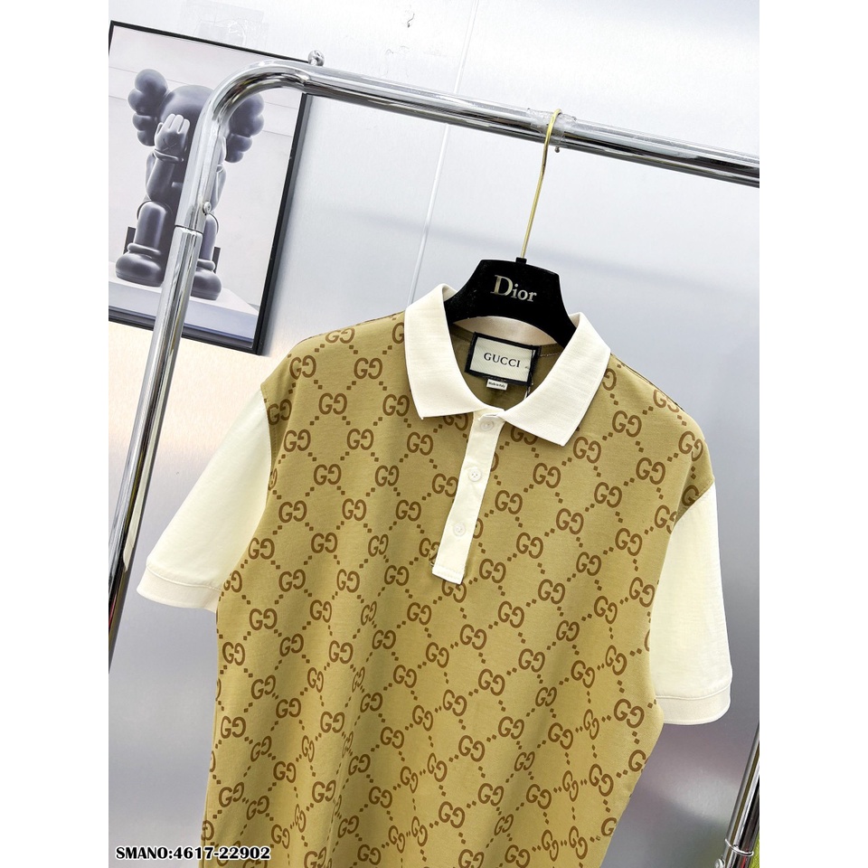 Áo Polo Nam Vân Logo Vàng Tay Be Cao Cấp - Áo Phông Cổ Bẻ GC Chất Cotton Lạnh