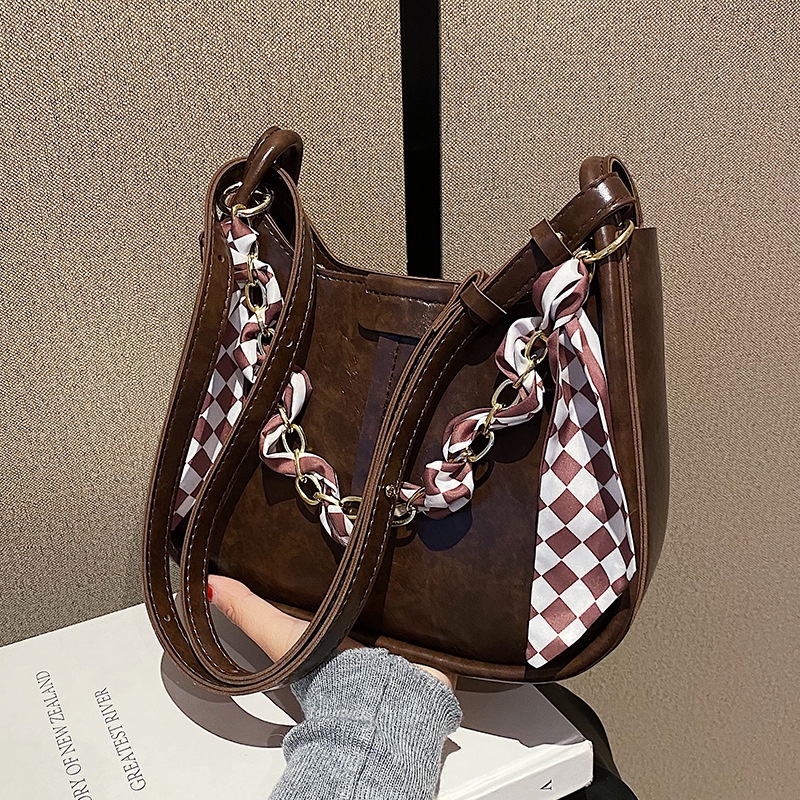 Túi Đeo Vai Bằng Lụa Phối Dây Đeo Sợi Xích Phong Cách Hàn Quốc Cổ Điển Thời Trang Cho