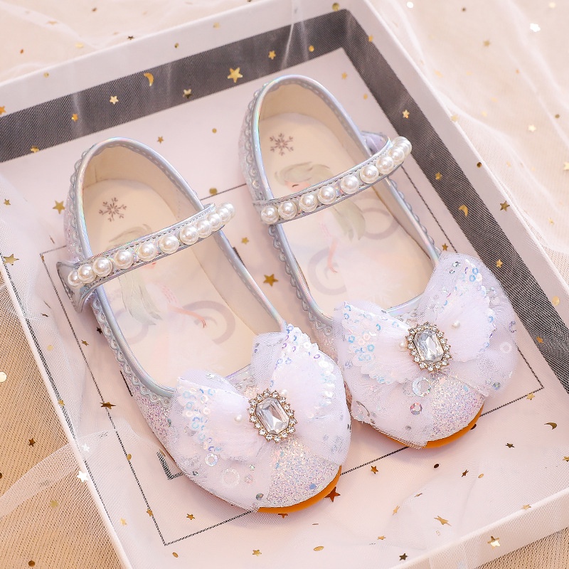 Giày công chúa Elsa búp bê gắn nơ xinh xắn cho bé gái 2-7 tuổi
