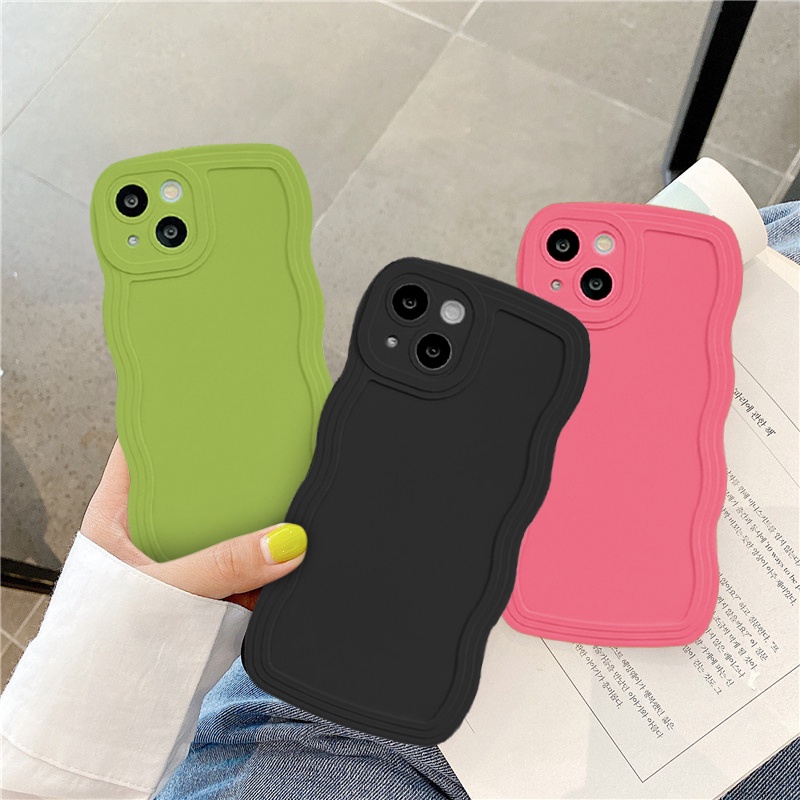 Ốp Điện Thoại Viền Gợn Sóng Màu Trơn Đơn Giản Chống Sốc Cho iPhone 7Plus 8Plus 11 13 12 14 Pro MAX XR 8 7 14 Plus X XS MAX