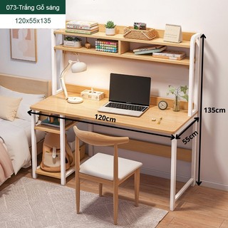 Bàn học kèm giá sách khung sắt mặt gỗ MDF dễ lau chùi, bàn làm việc liền kệ 2 tầng thiết kế phong cách hiện đại