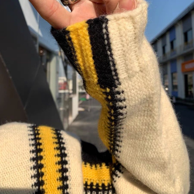 Áo Sweater Có Mũ Trùm Vải Lông Dày Cao Cấp Thiết Kế Sọc Màu Sắc Khóa Hình Hươu Thời Trang Thu Đông Cho