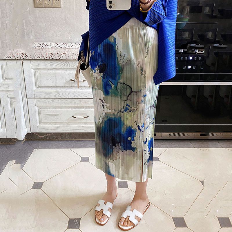 Issey Miyake Chân Váy Xếp Ly Dáng Suông In Họa Tiết Phong Cách Thời Trung Cổ Có Size Lớn