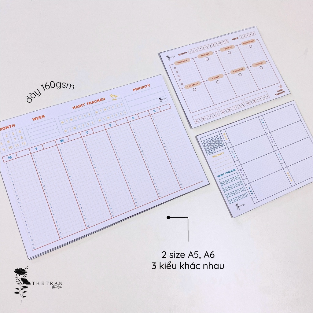 Bộ 8 tờ giấy ghi chú kế hoạch tuần tối giản A5 A6/ minimal weekly planner / thetranstudio