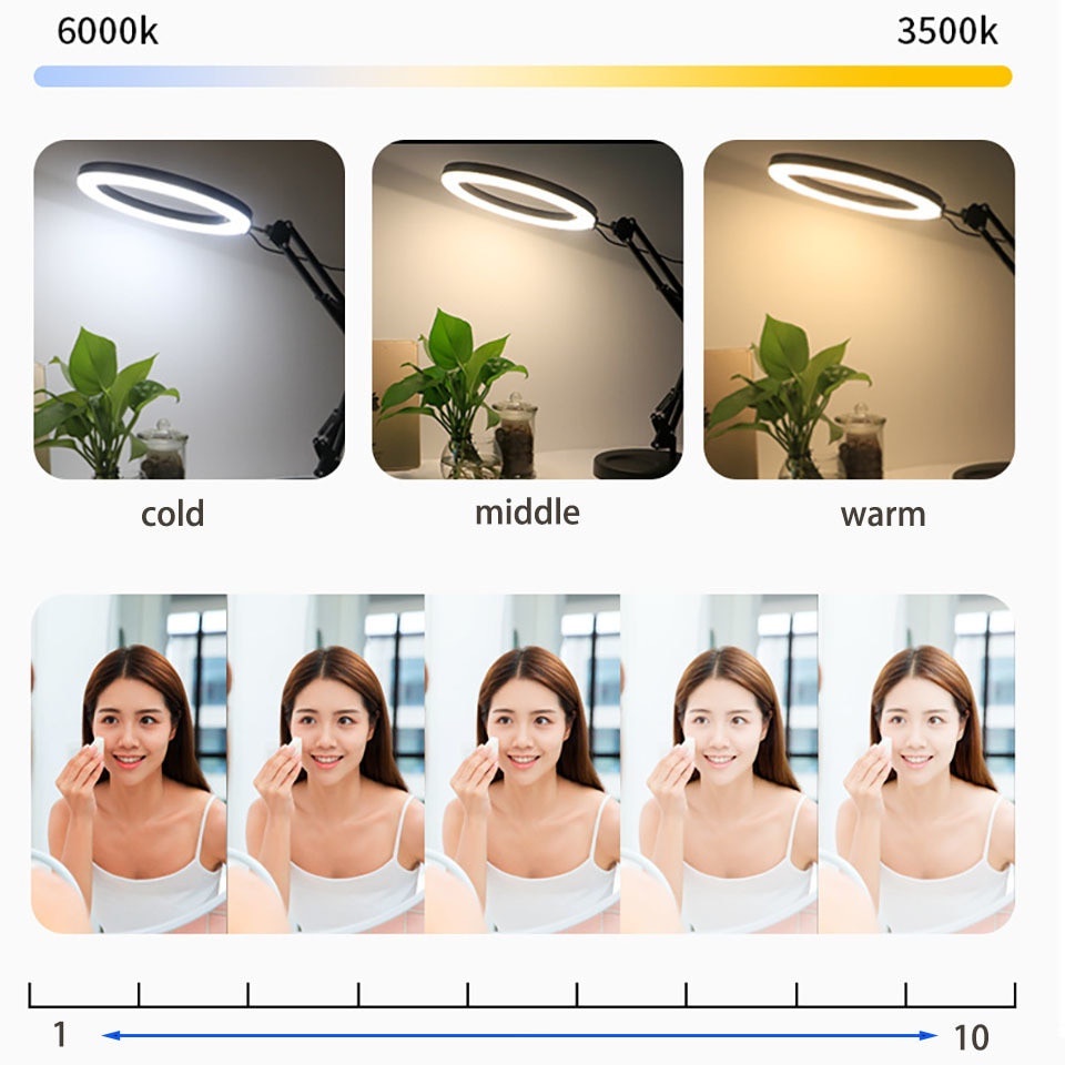 Combo đèn 26cm chân 2 mét kèm tay ngang treo điện thoại chụp ảnh sản phẩm ,review , chụp đồ ăn, unbox tiktok bán hàng on