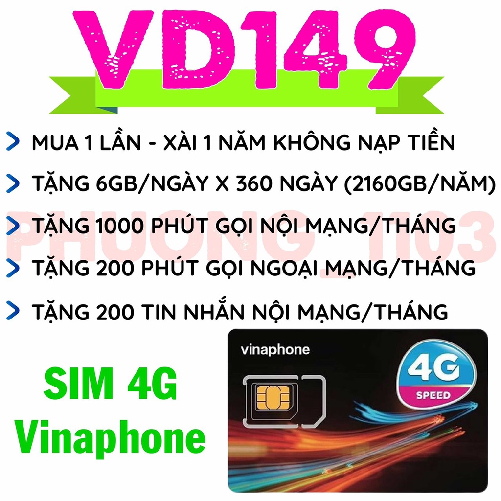 Sim 4G vina Dmax tặng 5gb/tháng , gv89 tặng 4gb/ngày , vd149 tặng 6gb/ngày nghe gọi miễn phí 1 năm không nạp tiền