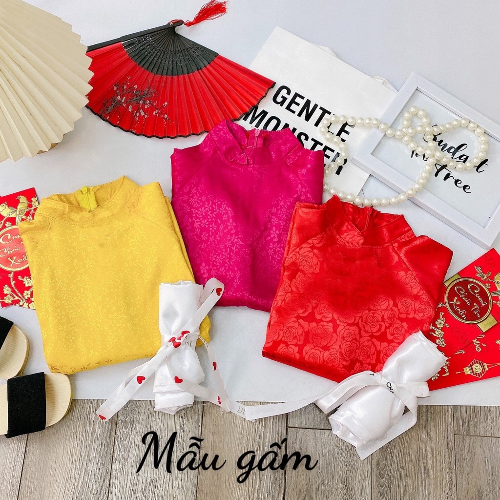(9-30kg) Áo dài nhung đỏ xinh xắn bé gái AM855 TTR182 TTN183 TTR190