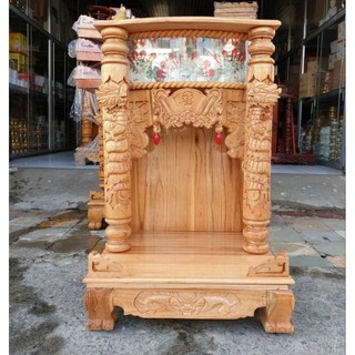 Bàn thờ thần tài ông địa 56x88 gỗ xoan quỳ trụ điện tử mẫu mới rất đẹp