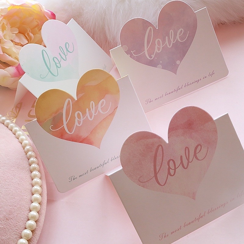 10 chiếc Thiệp tim Valentine gập đôi Love Thank you Best wishes