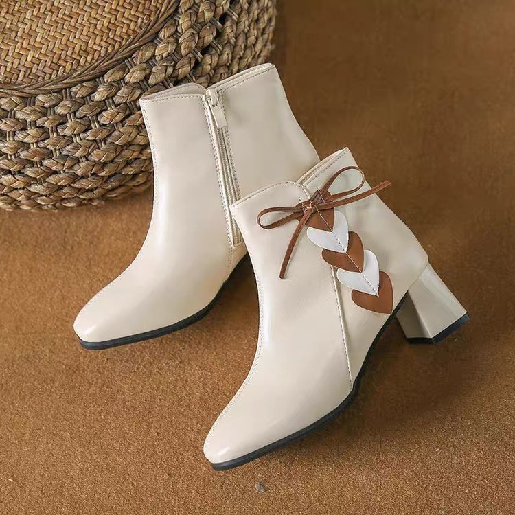 XẢ KHO (S155) Bốt nữ tag nơ trái tim gót 5 phân hàng Quảng Châu (Mã 921)