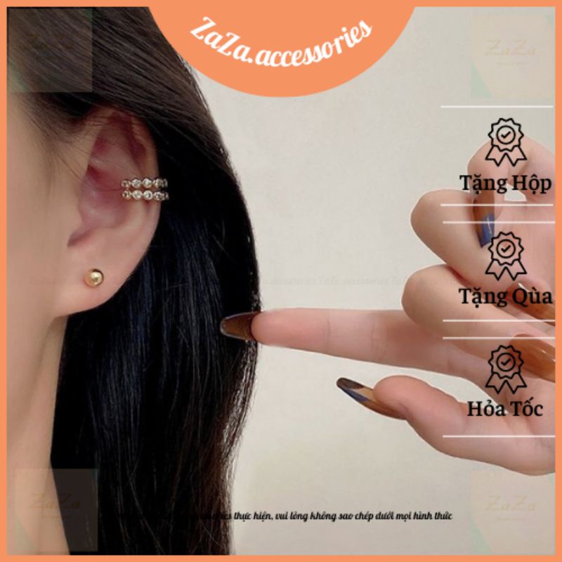 Khuyên tai bạc S925 - Hoa tai bạc Ý 1 kẹp vành 1 xỏ khuyên cá tính, trẻ trung Zaza accessories KT8047