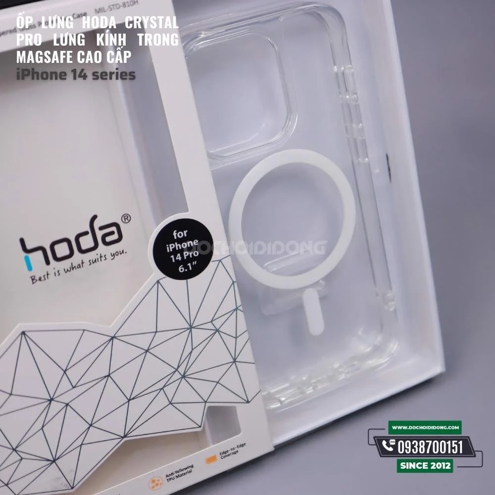 Ốp lưng iPhone 14 Pro Max ( Plus - Pro ) Hoda Crystal Pro M.a.g.s.a.f.e chống sốc lưng kính trong cao cấp